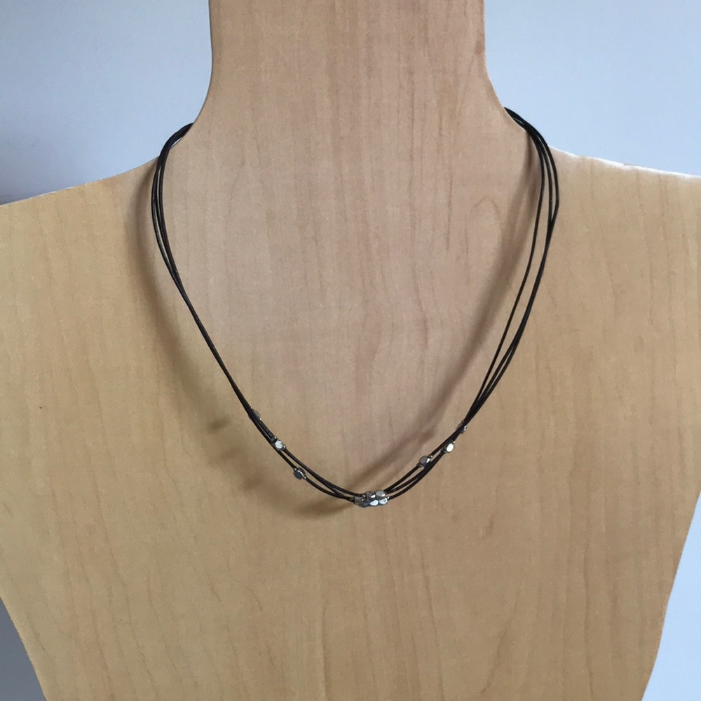 Fossil Learher Cord Beaded Necklace